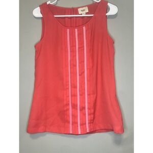 ECI New York Women's Red Semi SheerChiffon Sleeveless V-Neck Pleated Blouse XS